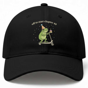 Off To Start Chapter 40 Baseball Cap Funny Frog Scooter 40th Birthday Gift