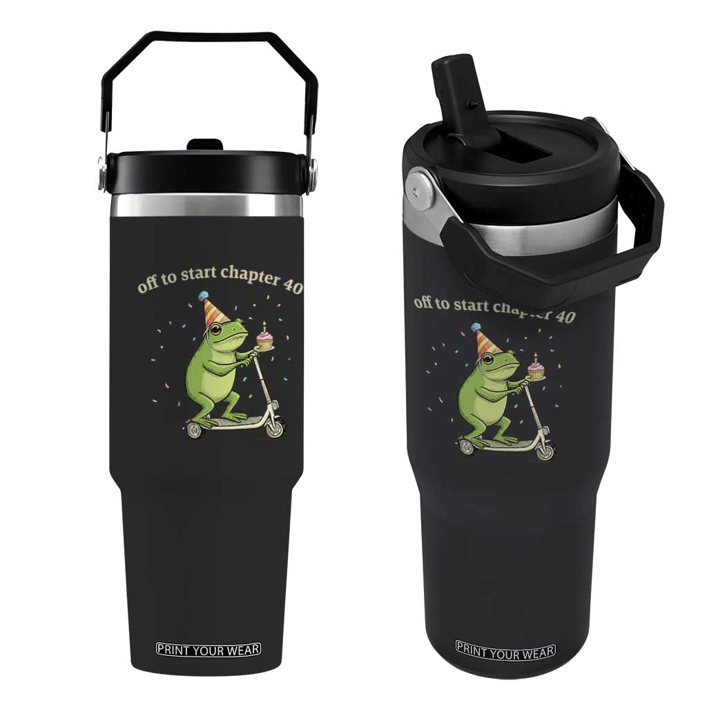 Off To Start Chapter 40 Flip Straw Tumbler Funny Frog Scooter 40th Birthday Gift