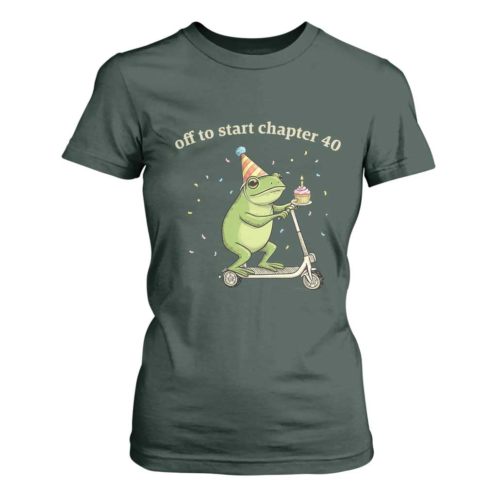 Off To Start Chapter 40 T Shirt For Women Funny Frog Scooter 40th Birthday Gift