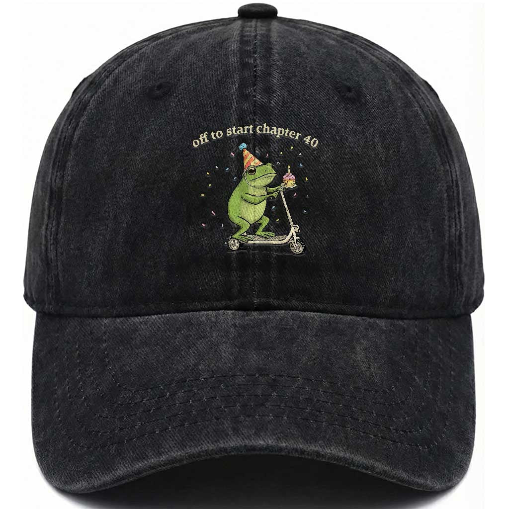 Off To Start Chapter 40 Washed Cotton Baseball Cap Funny Frog Scooter 40th Birthday Gift