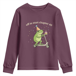 Off To Start Chapter 40 Youth Sweatshirt Funny Frog Scooter 40th Birthday Gift