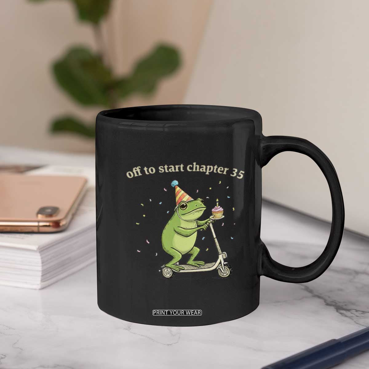 Off To Start Chapter 35 Coffee Mug Funny Frog Scooter 35th Birthday Gift