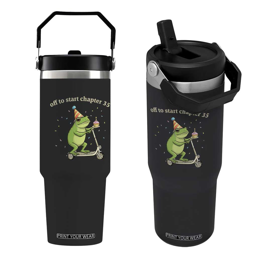 Off To Start Chapter 35 Flip Straw Tumbler Funny Frog Scooter 35th Birthday Gift