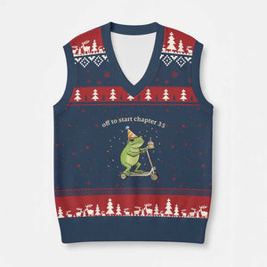 Off To Start Chapter 35 V-Neck Knit Sweater Vest Funny Frog Scooter 35th Birthday Gift