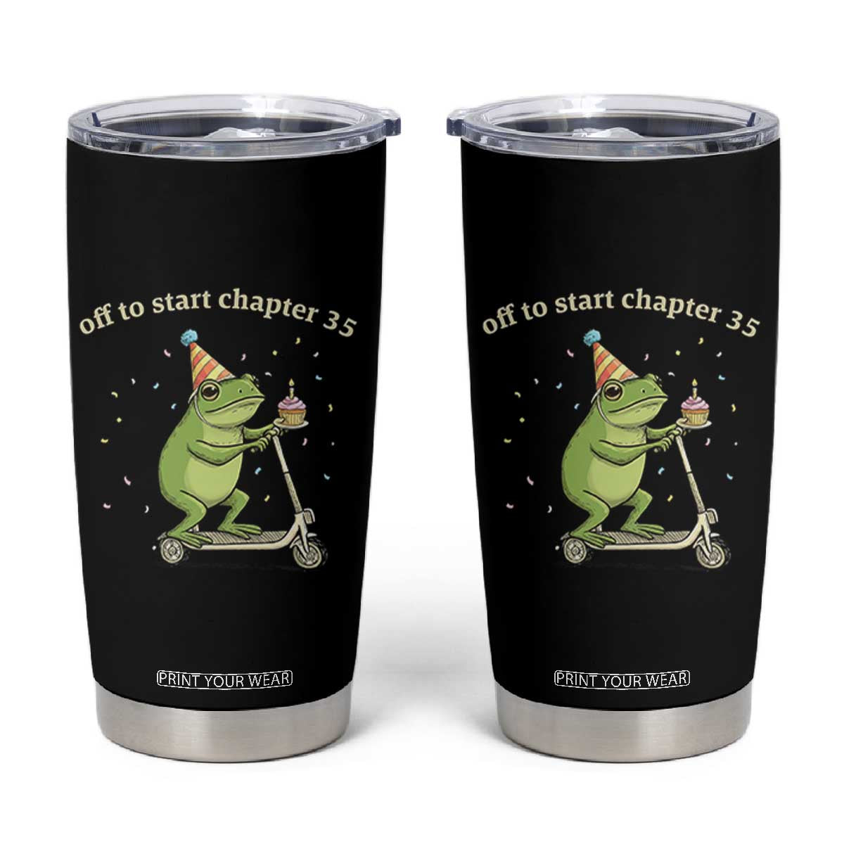 Off To Start Chapter 35 Tumbler Cup Funny Frog Scooter 35th Birthday Gift
