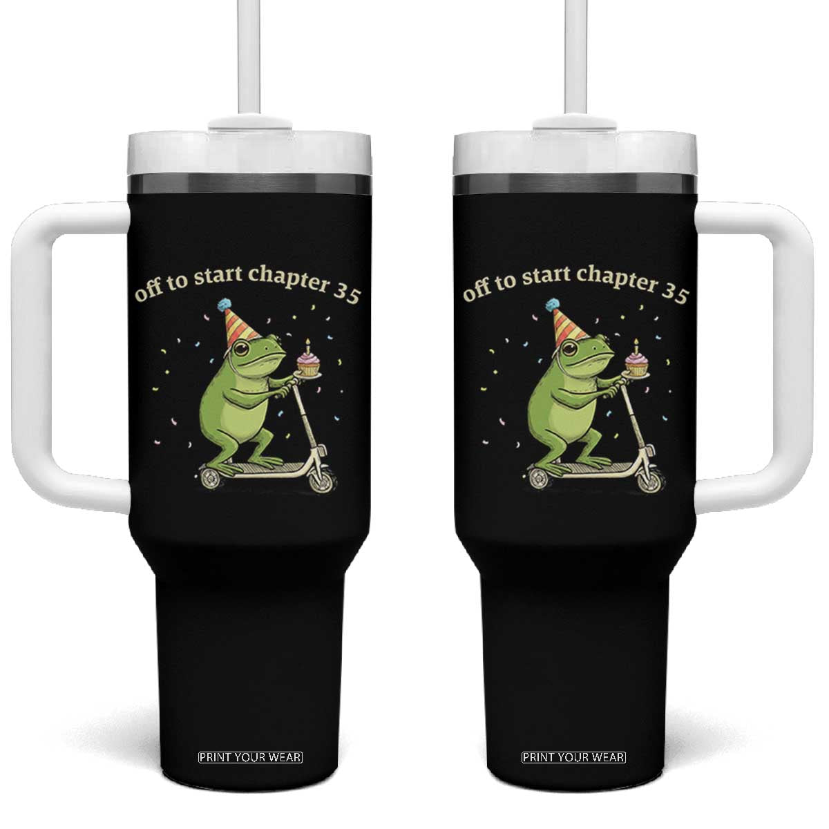 Off To Start Chapter 35 Tumbler With Handle Funny Frog Scooter 35th Birthday Gift TS12 One Size: 40 oz Black Print Your Wear