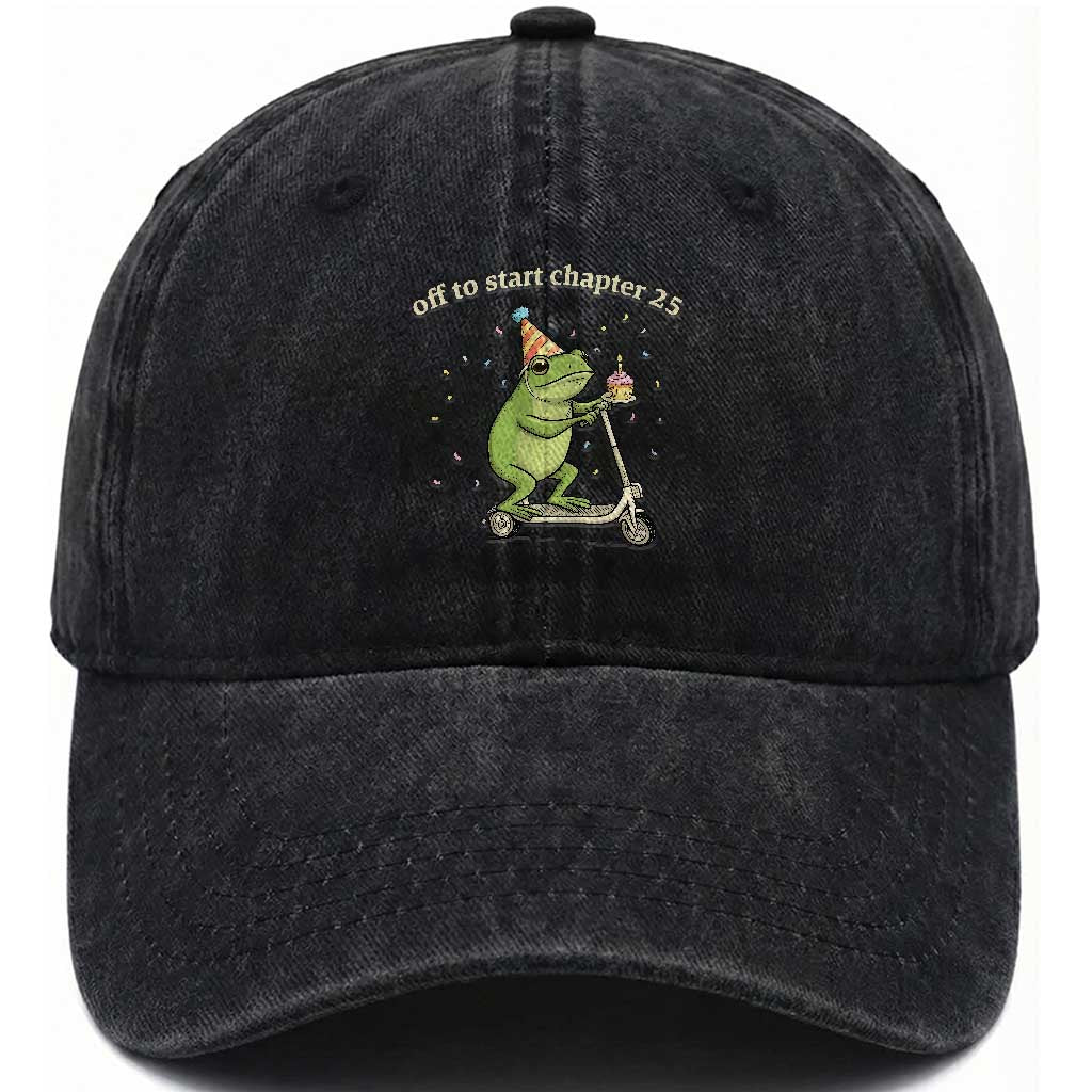Off To Start Chapter 25 Washed Cotton Baseball Cap Funny Frog Scooter 25th Birthday Gift
