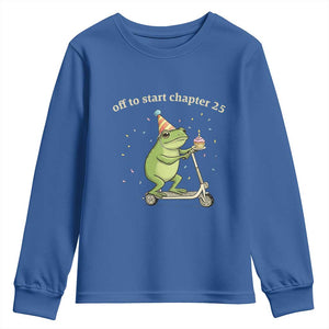 Off To Start Chapter 25 Youth Sweatshirt Funny Frog Scooter 25th Birthday Gift