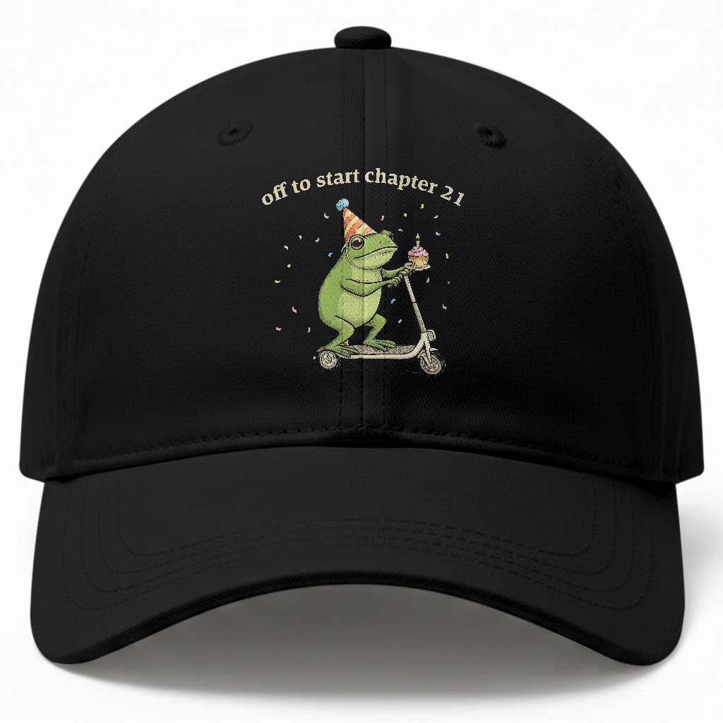 Off To Start Chapter 21 Baseball Cap Funny Frog Scooter 21st Birthday Gift