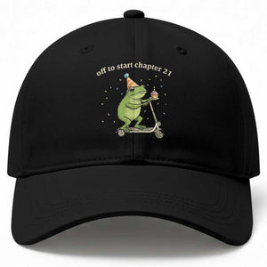 Off To Start Chapter 21 Baseball Cap Funny Frog Scooter 21st Birthday Gift