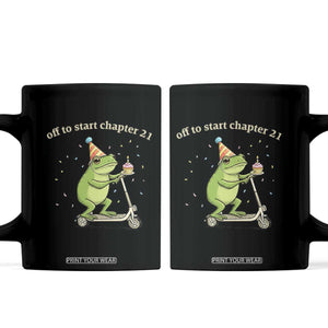 Off To Start Chapter 21 Coffee Mug Funny Frog Scooter 21st Birthday Gift