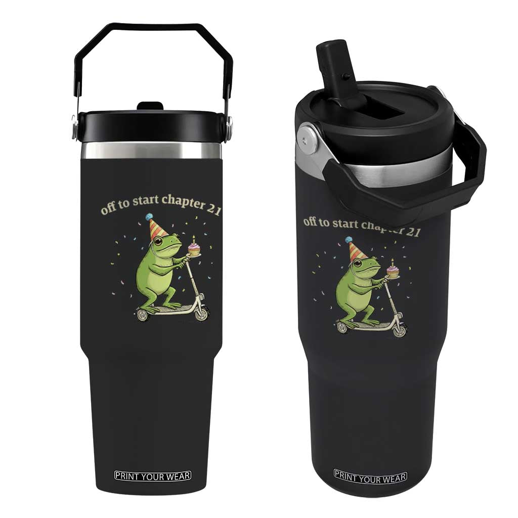 Off To Start Chapter 21 Flip Straw Tumbler Funny Frog Scooter 21st Birthday Gift