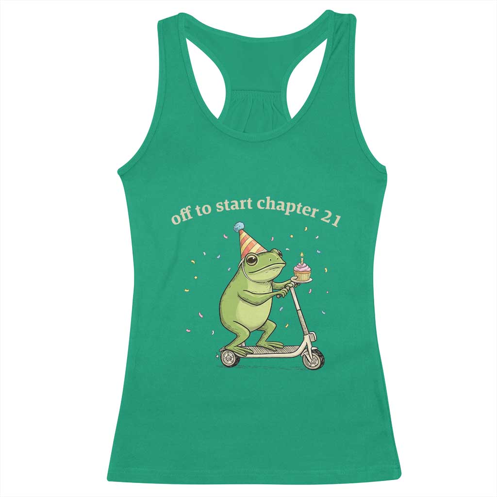 Off To Start Chapter 21 Racerback Tank Top Funny Frog Scooter 21st Birthday Gift