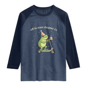 Off To Start Chapter 21 Raglan Shirt Funny Frog Scooter 21st Birthday Gift