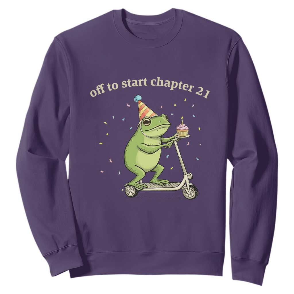 Off To Start Chapter 21 Sweatshirt Funny Frog Scooter 21st Birthday Gift