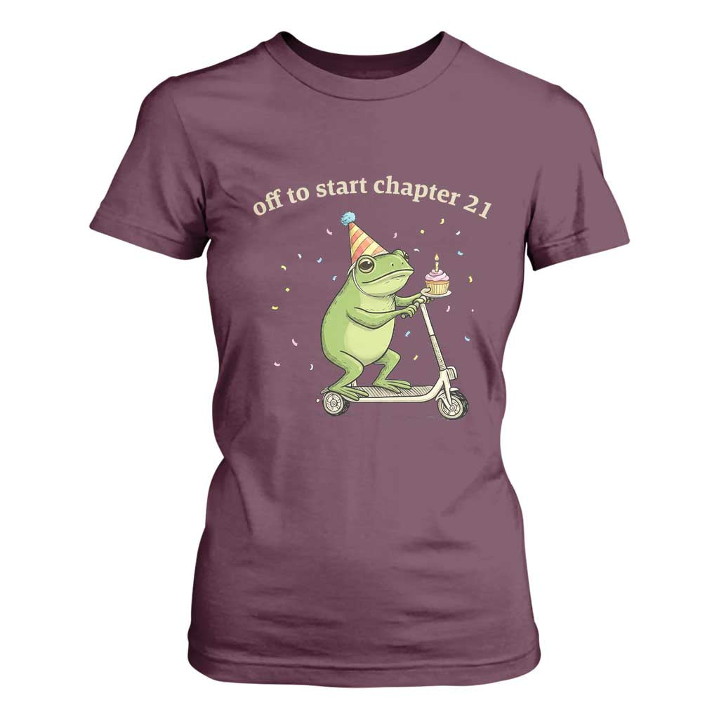 Off To Start Chapter 21 T Shirt For Women Funny Frog Scooter 21st Birthday Gift