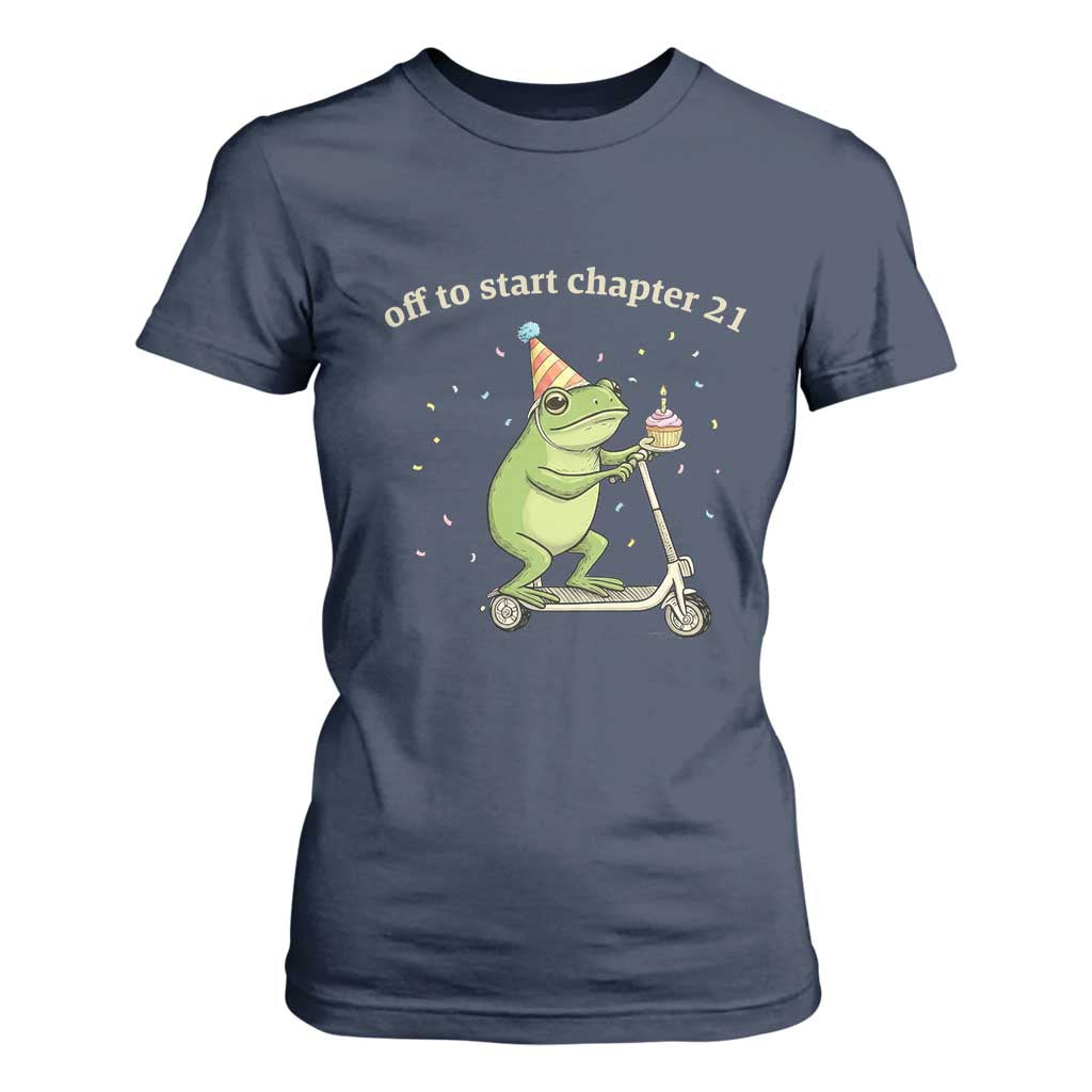 Off To Start Chapter 21 T Shirt For Women Funny Frog Scooter 21st Birthday Gift