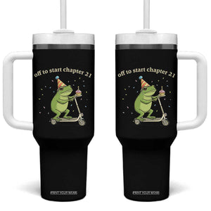 Off To Start Chapter 21 Tumbler With Handle Funny Frog Scooter 21st Birthday Gift