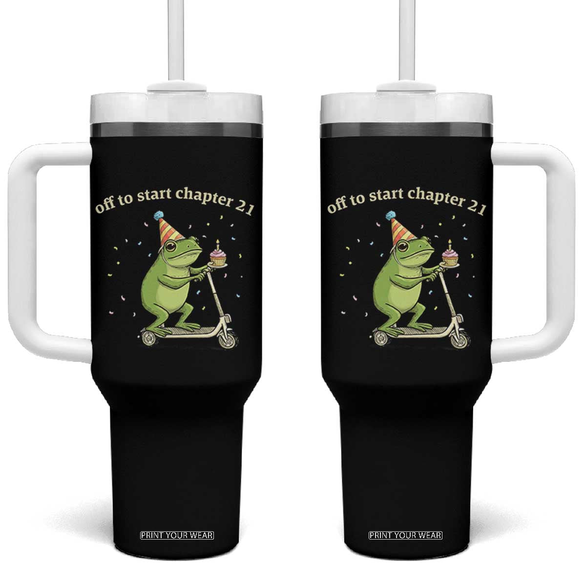 Off To Start Chapter 21 Tumbler With Handle Funny Frog Scooter 21st Birthday Gift TS12 One Size: 40 oz Black Print Your Wear