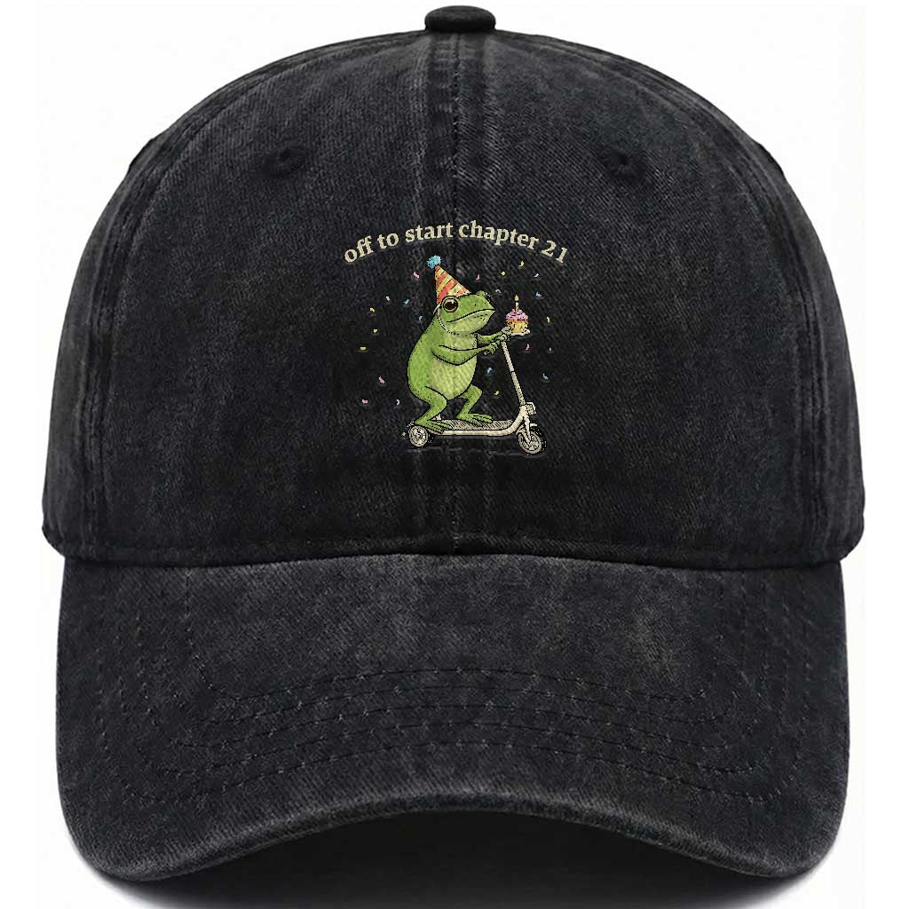 Off To Start Chapter 21 Washed Cotton Baseball Cap Funny Frog Scooter 21st Birthday Gift