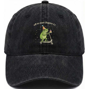 Off To Start Chapter 21 Washed Cotton Baseball Cap Funny Frog Scooter 21st Birthday Gift