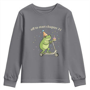 Off To Start Chapter 21 Youth Sweatshirt Funny Frog Scooter 21st Birthday Gift