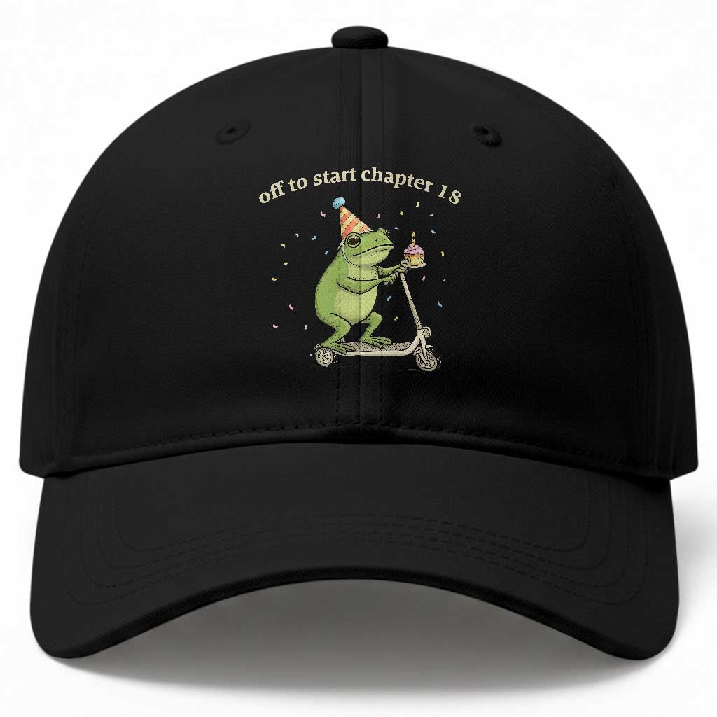 Off To Start Chapter 18 Baseball Cap Funny Frog Scooter 18th Birthday Gift