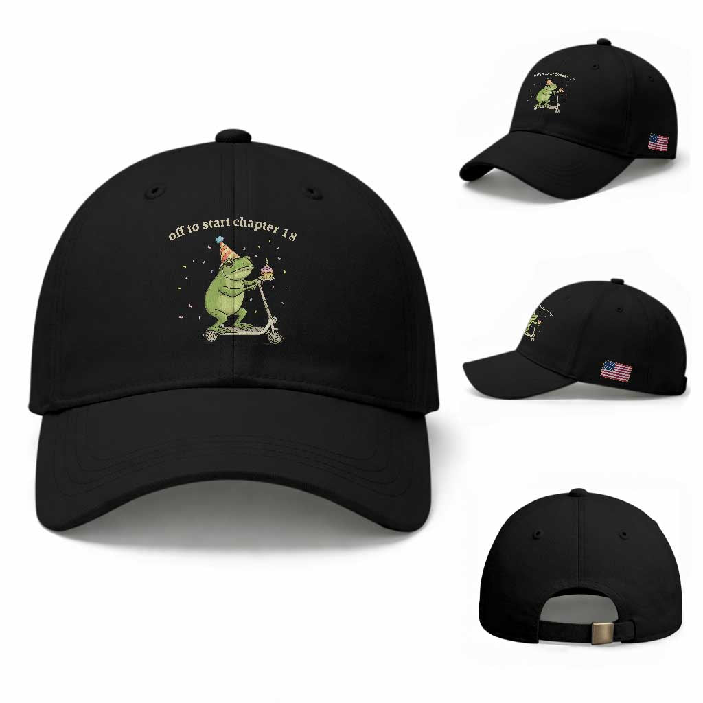 Off To Start Chapter 18 Baseball Cap Funny Frog Scooter 18th Birthday Gift