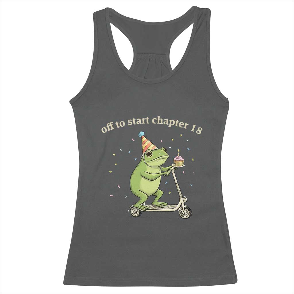 Off To Start Chapter 18 Racerback Tank Top Funny Frog Scooter 18th Birthday Gift