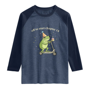 Off To Start Chapter 18 Raglan Shirt Funny Frog Scooter 18th Birthday Gift