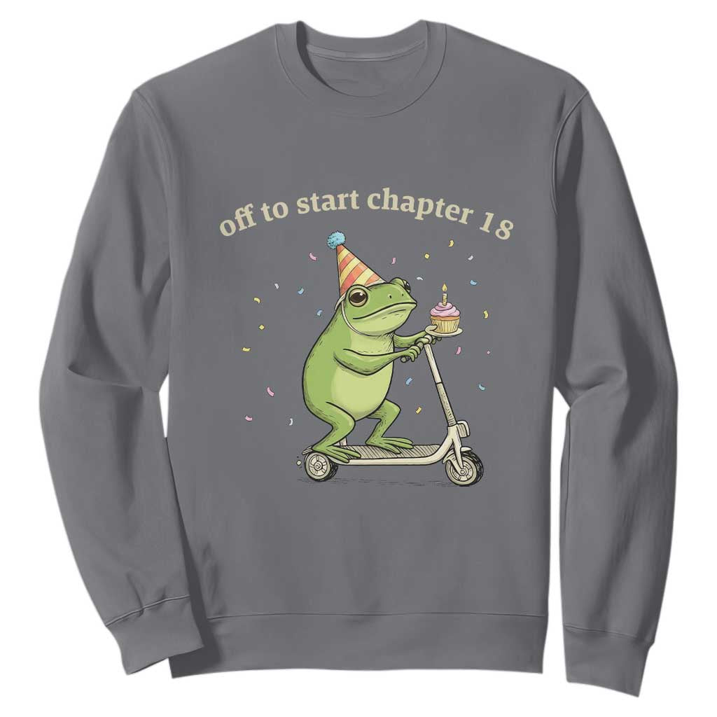 Off To Start Chapter 18 Sweatshirt Funny Frog Scooter 18th Birthday Gift