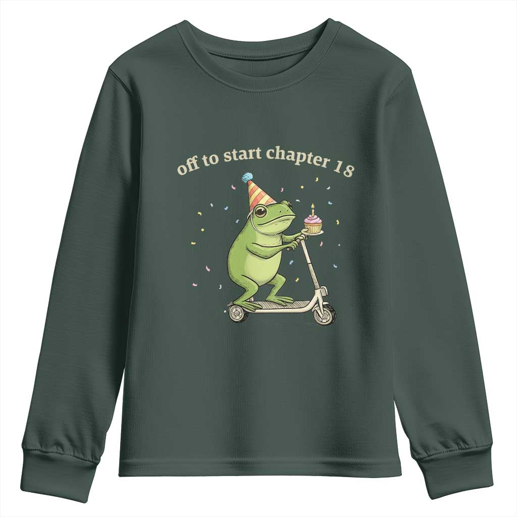 Off To Start Chapter 18 Youth Sweatshirt Funny Frog Scooter 18th Birthday Gift