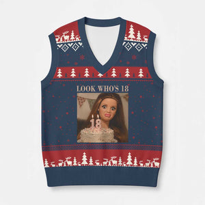 Look Who's 18 V-Neck Knit Sweater Vest Funny Birthday Doll Face Meme