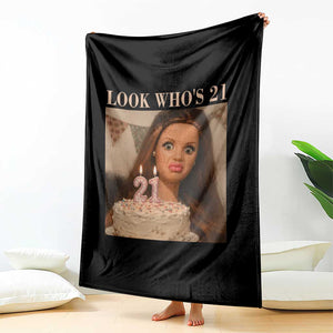 Look Who's 21 Throw Blanket Funny Birthday Doll Face Meme