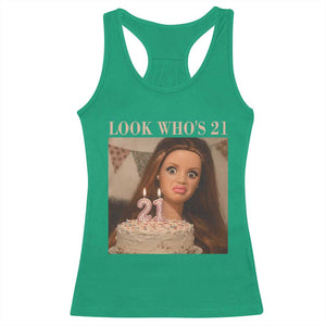 Look Who's 21 Racerback Tank Top Funny Birthday Doll Face Meme
