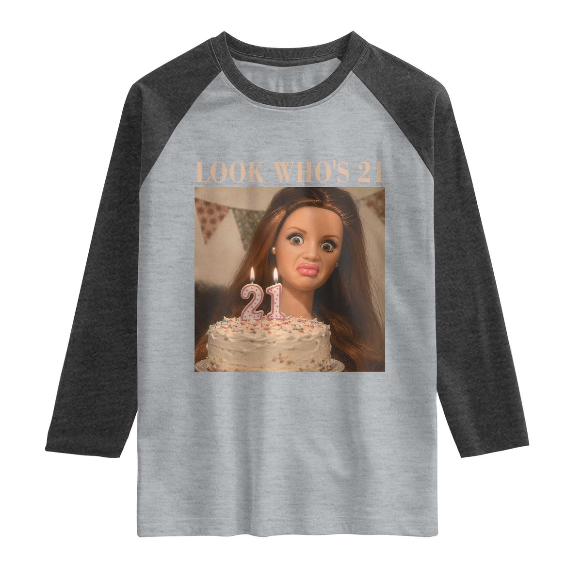 Look Who's 21 Raglan Shirt Funny Birthday Doll Face Meme