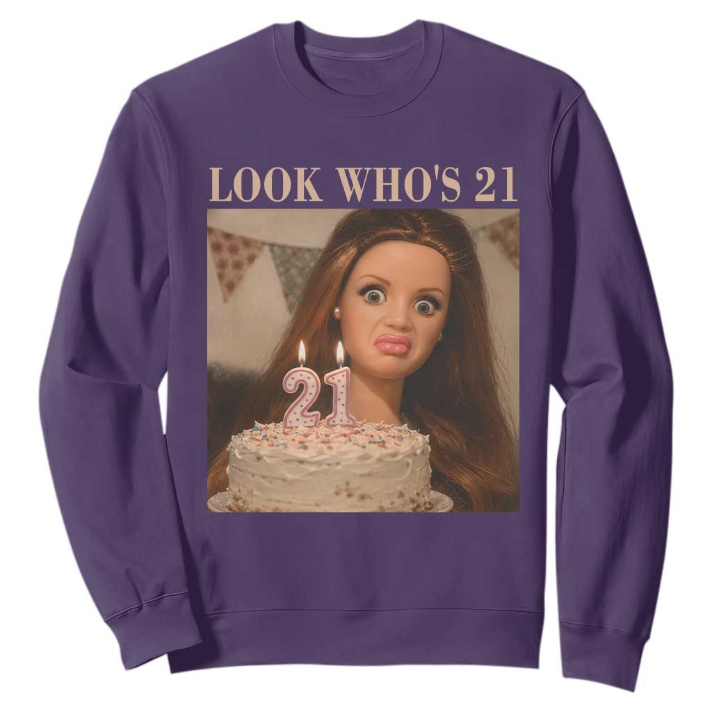 Look Who's 21 Sweatshirt Funny Birthday Doll Face Meme