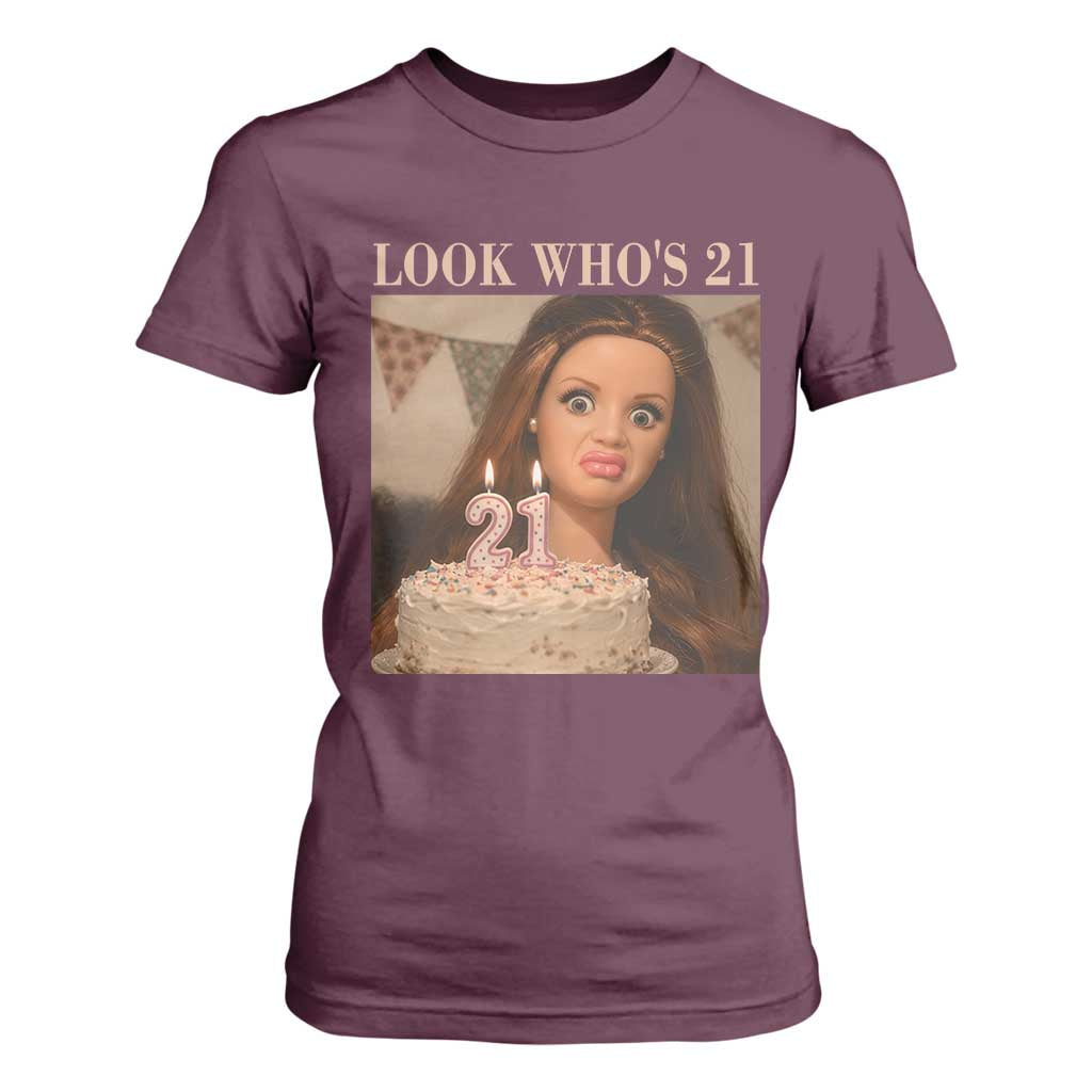Look Who's 21 T Shirt For Women Funny Birthday Doll Face Meme