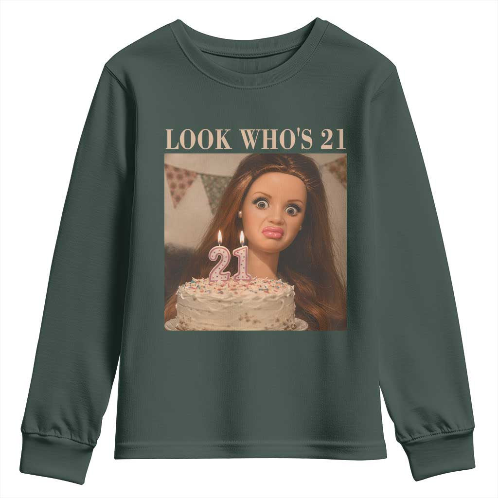 Look Who's 21 Youth Sweatshirt Funny Birthday Doll Face Meme