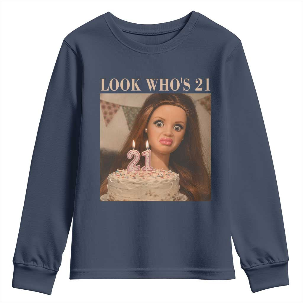 Look Who's 21 Youth Sweatshirt Funny Birthday Doll Face Meme