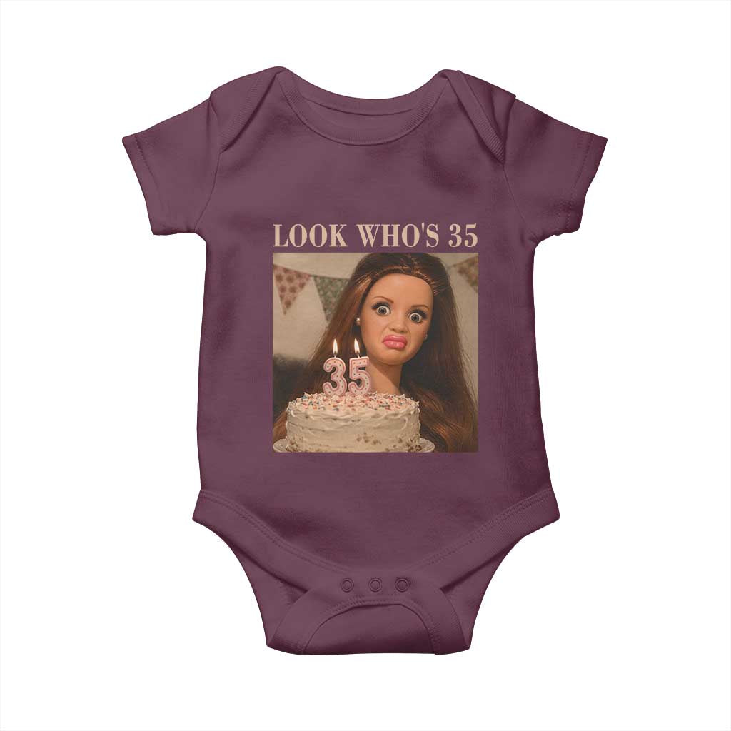 Look Who's 35 Baby Onesie Funny Birthday Doll Face Meme