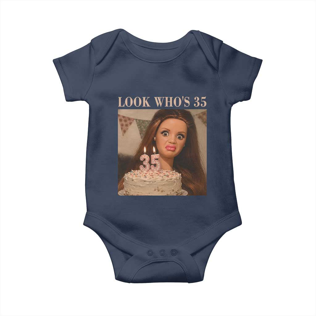 Look Who's 35 Baby Onesie Funny Birthday Doll Face Meme
