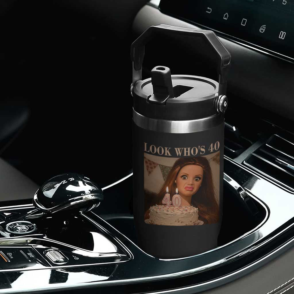 Look Who's 40 Flip Straw Tumbler Funny Birthday Doll Face Meme