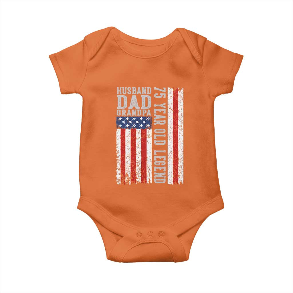 Husband Dad Grandpa 75 Year Old Legend Baby Onesie American Flag Birthday Gift
