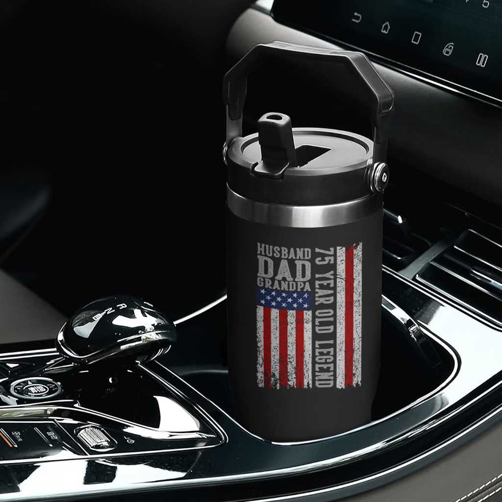 Husband Dad Grandpa 75 Year Old Legend Flip Straw Tumbler American Flag Birthday Gift