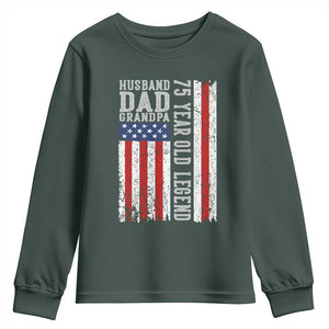 Husband Dad Grandpa 75 Year Old Legend Youth Sweatshirt American Flag Birthday Gift