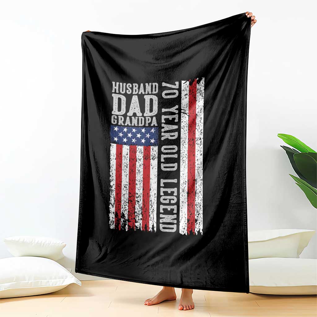 Husband Dad Grandpa 70 Year Old Legend Throw Blanket American Flag Birthday Gift