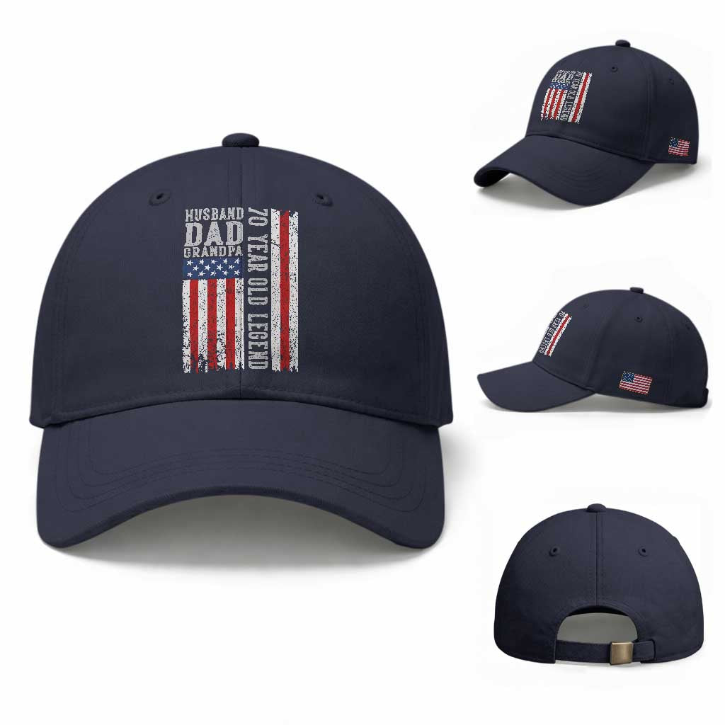 Husband Dad Grandpa 70 Year Old Legend Baseball Cap American Flag Birthday Gift