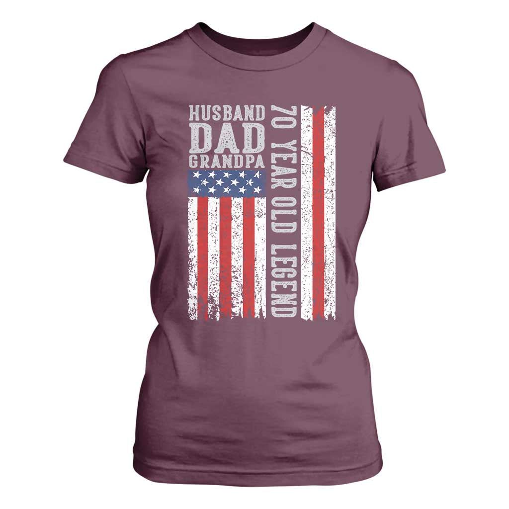Husband Dad Grandpa 70 Year Old Legend T Shirt For Women American Flag Birthday Gift