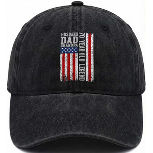 Husband Dad Grandpa 70 Year Old Legend Washed Cotton Baseball Cap American Flag Birthday Gift